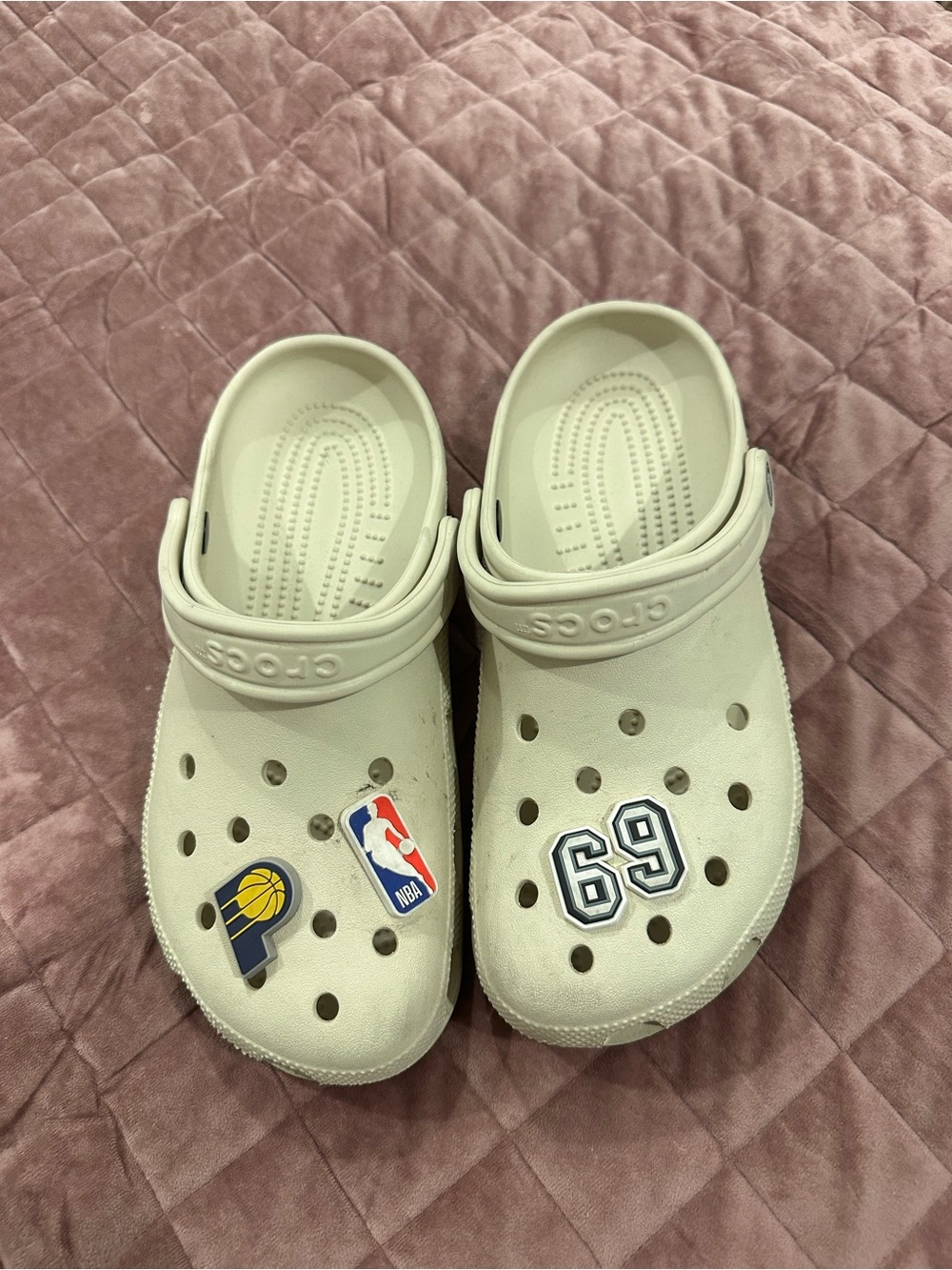 CROCS Slip-On Clogs in Light Beige with NBA Charms
